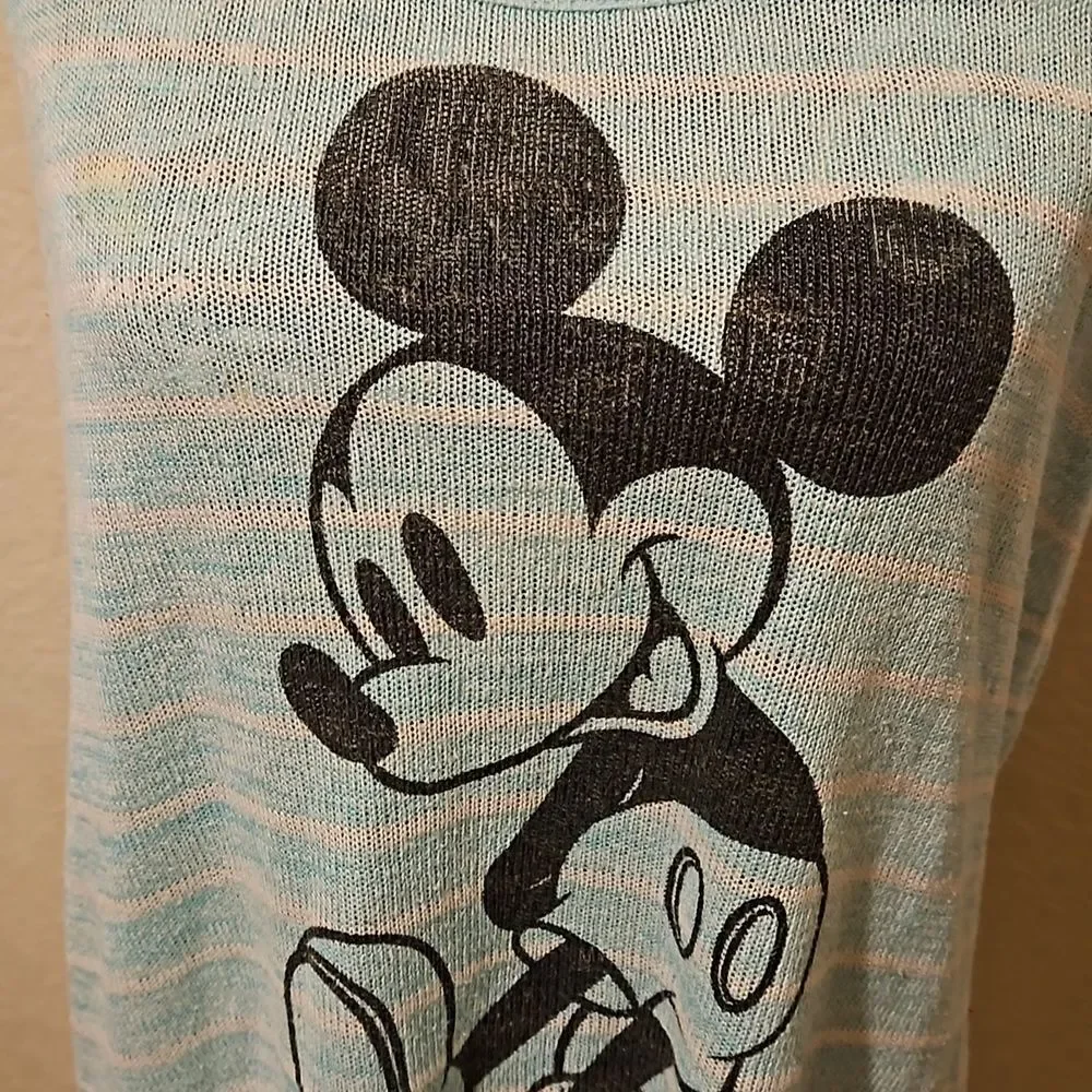 Disney 🦊 Mickey Mouse mint green & white striped tank top size M EUC